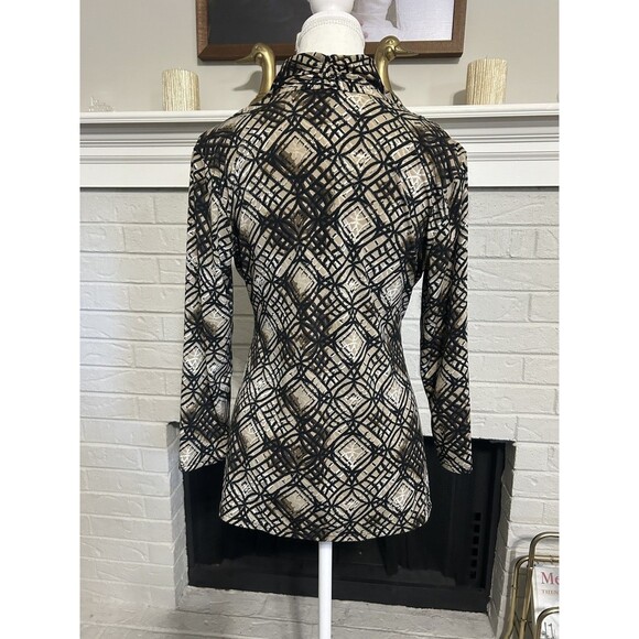 Vtg Alfani Faux Wrap Top Size M Geometric Floral Y2K V-Neck Rouched - Picture 4 of 5